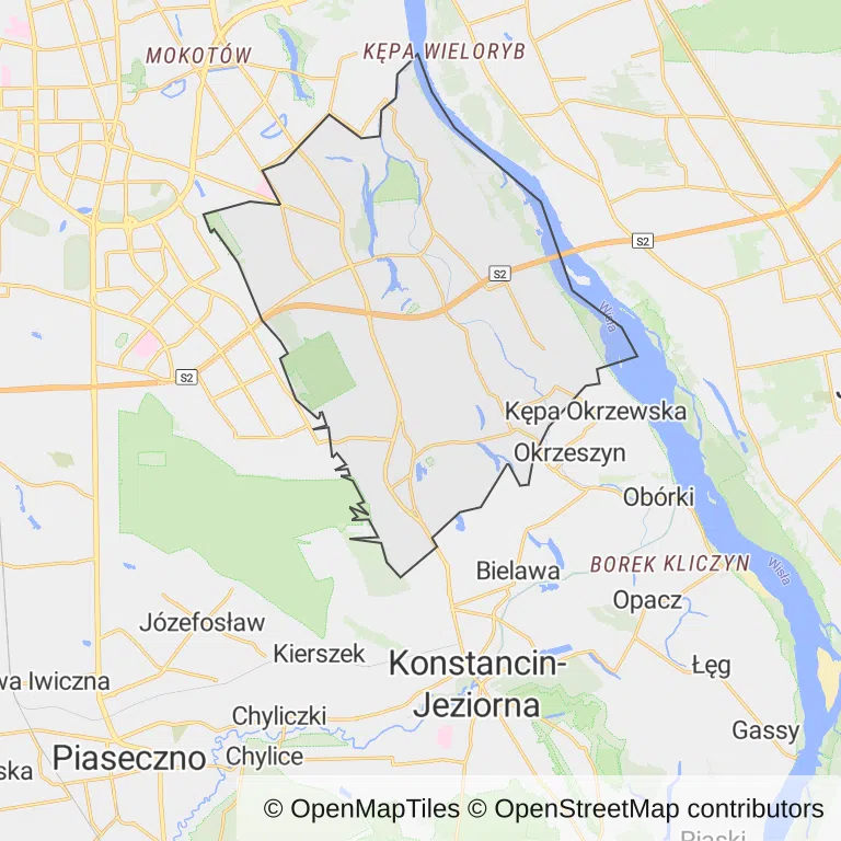 Mapa z zaznaczonym Wilanowem w Warszawie