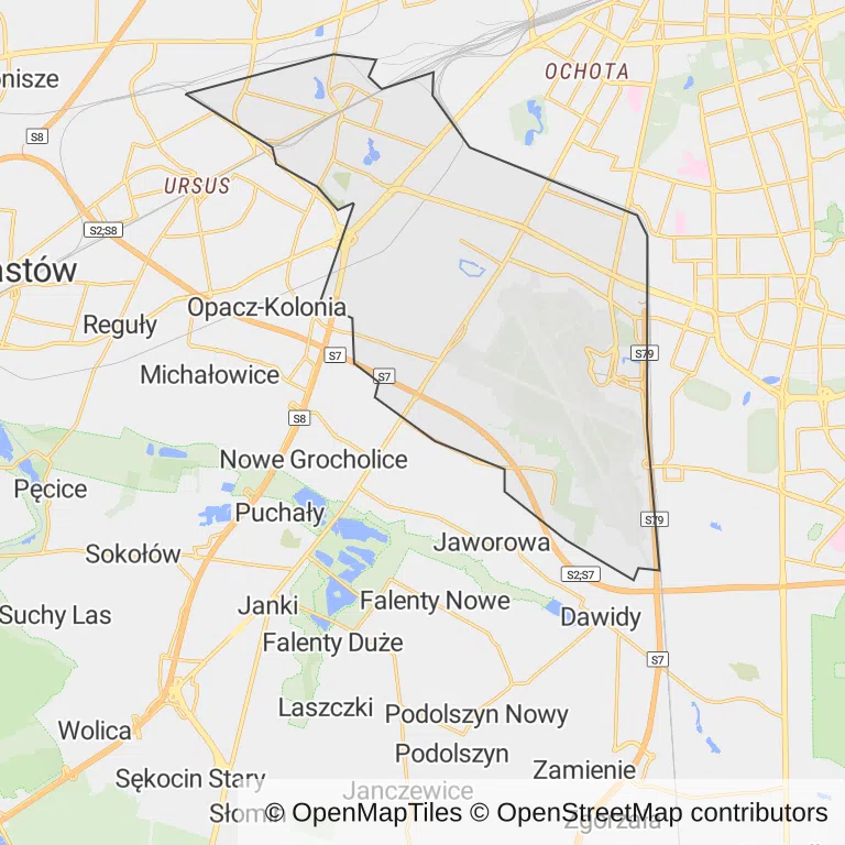 Mapa z zaznaczonymi Włochami w Warszawie