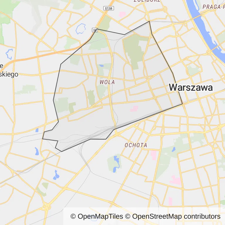 Mapa z zaznaczoną Wolą w Warszawie