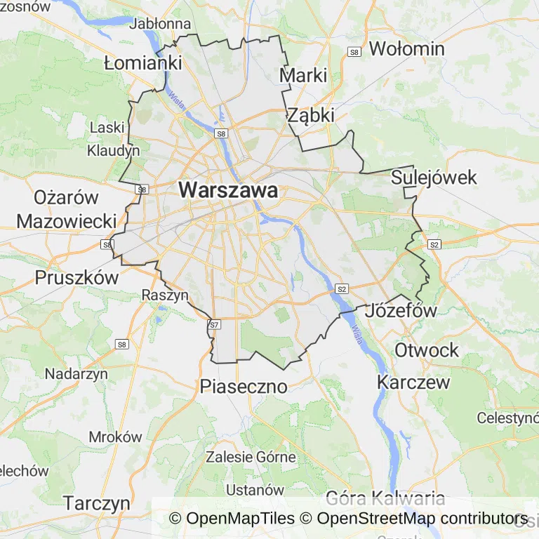 Mapa z zaznaczoną Warszawą