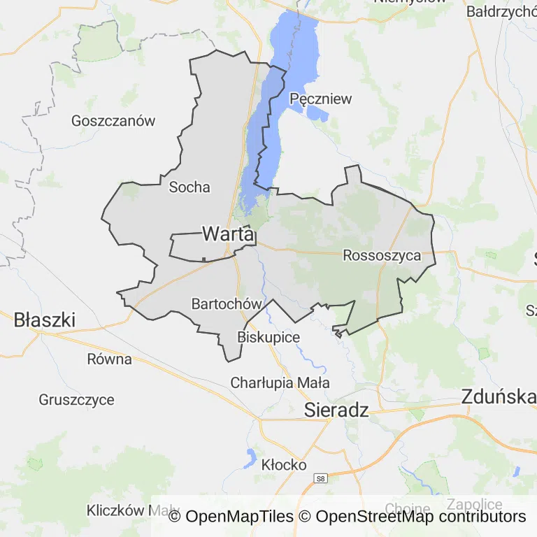 Mapa z zaznaczoną Warcem