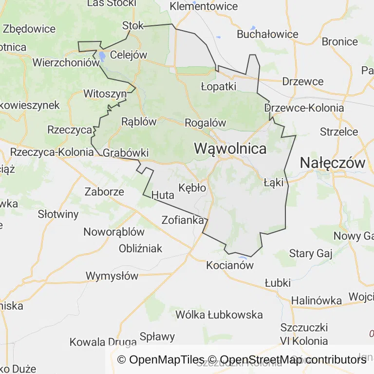 Mapa z zaznaczonym Wąwolnicy