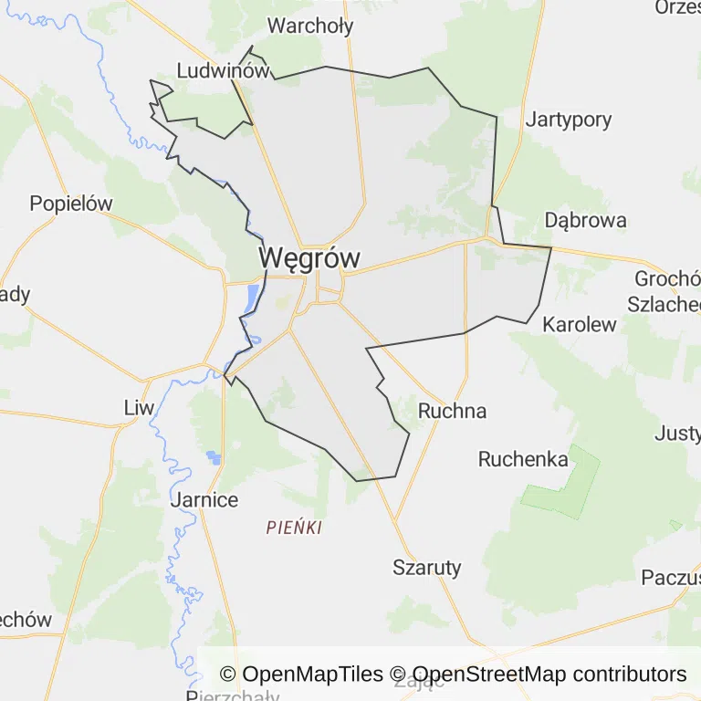 Mapa z zaznaczonym Węgrowem