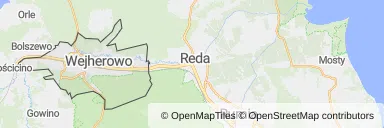 Mapa z zaznaczonym Wejherowem