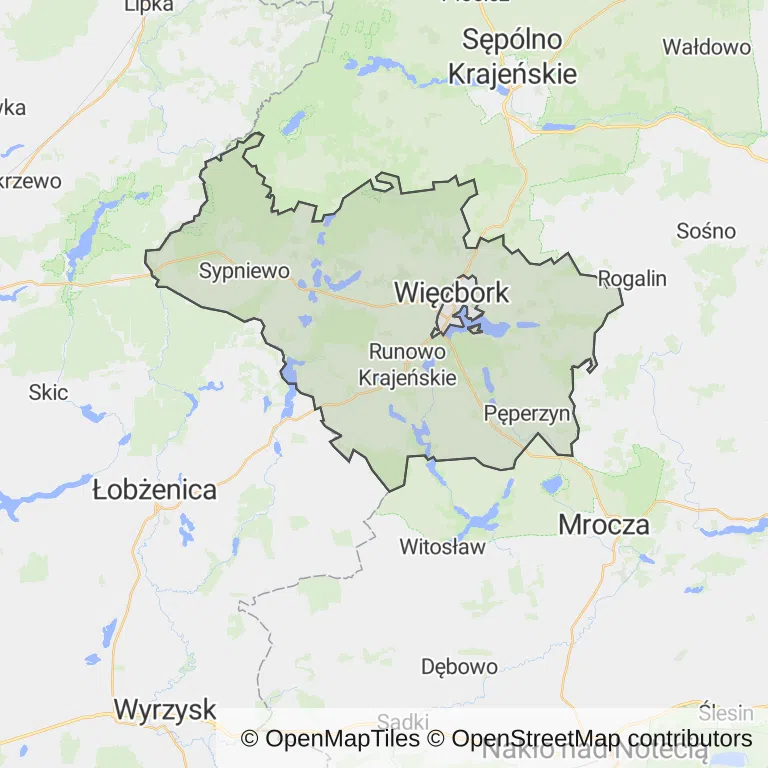 Mapa z zaznaczonym Więcborkiem