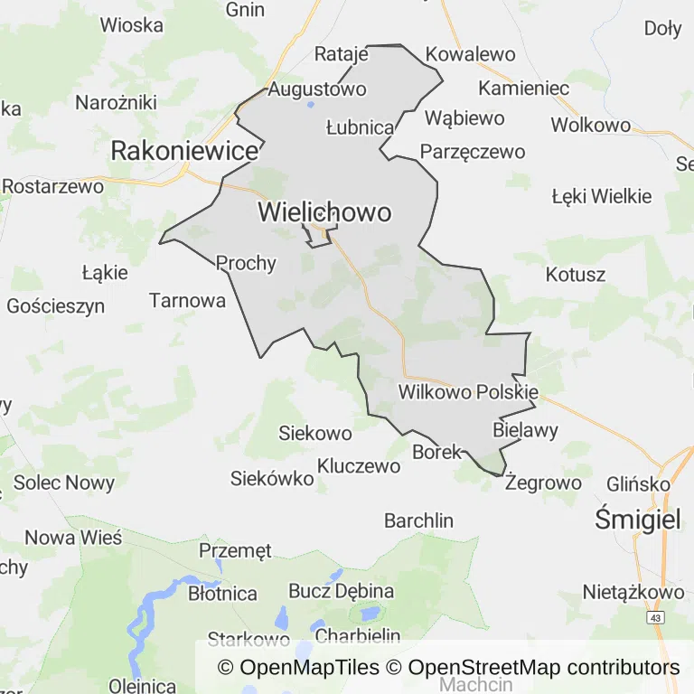 Mapa z zaznaczonym Wielichowem