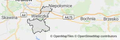 Mapa z zaznaczoną Wieliczką