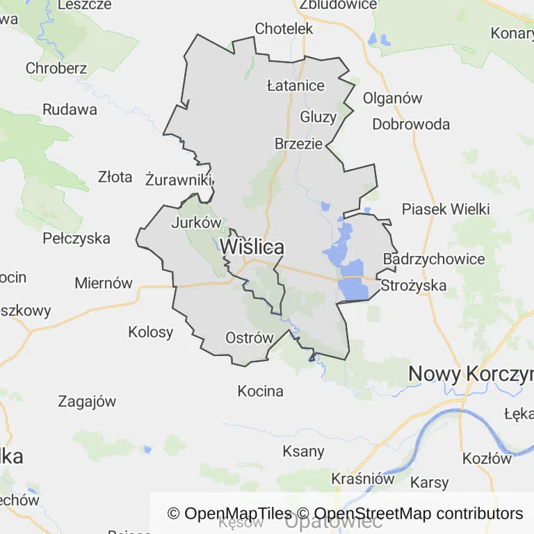 Mapa z zaznaczonym Wiślicy