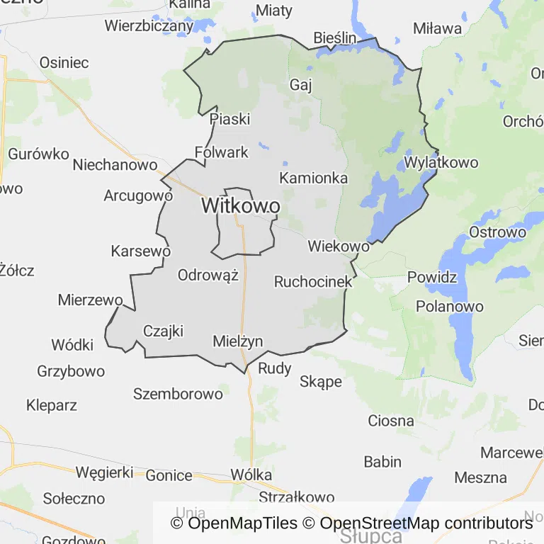 Mapa z zaznaczonym Witkowem