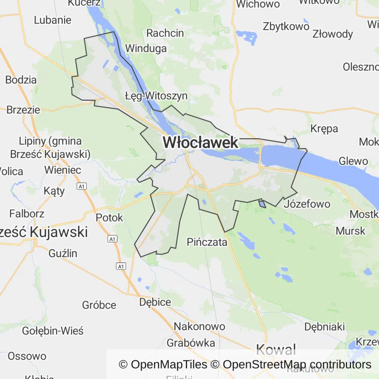 Mapa z zaznaczonym Włocławkiem