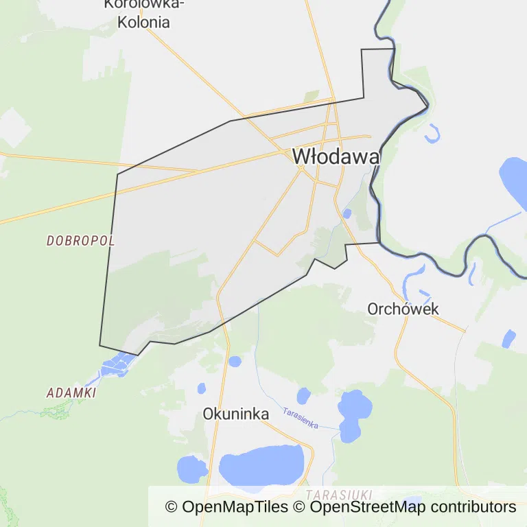 Mapa z zaznaczoną Włodawem