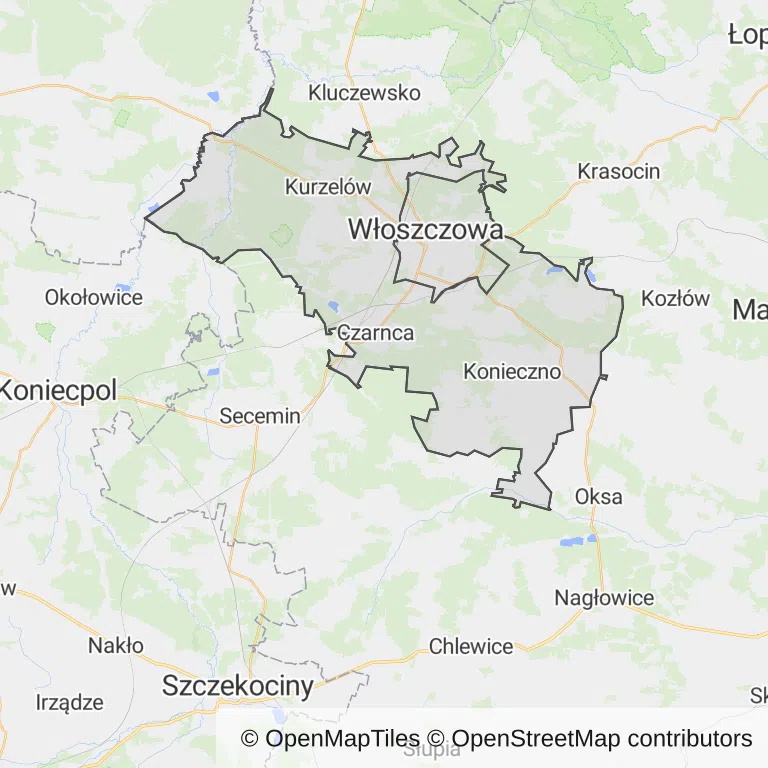 Mapa z zaznaczoną Włoszczowem