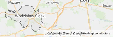 Mapa z zaznaczonym Wodzisławiu Śląskim