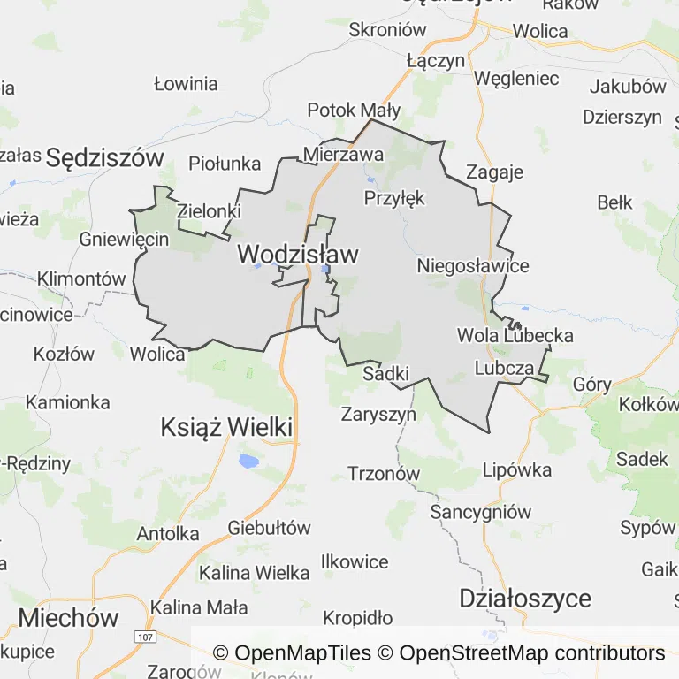 Mapa z zaznaczonym Wodzisławiu