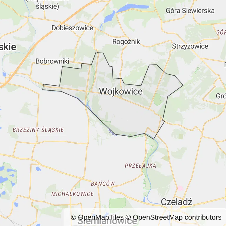 Mapa z zaznaczonymi Wojkowicami