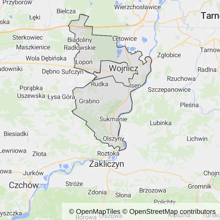 Mapa z zaznaczonym Wojniczem
