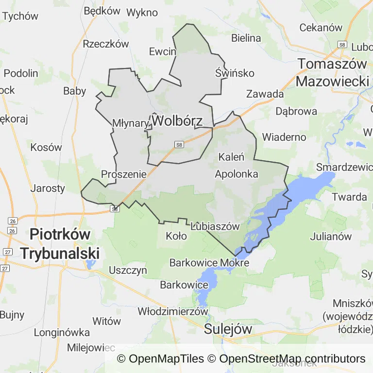 Mapa z zaznaczonym Wolborzem