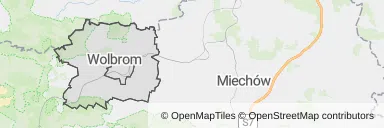 Mapa z zaznaczonym Wolbromiu