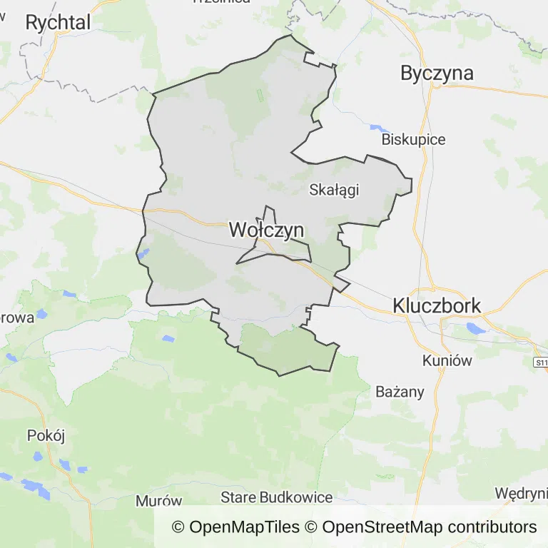 Mapa z zaznaczonym Wołczynem