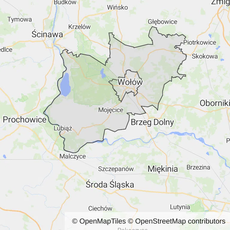 Mapa z zaznaczonym Wołowem