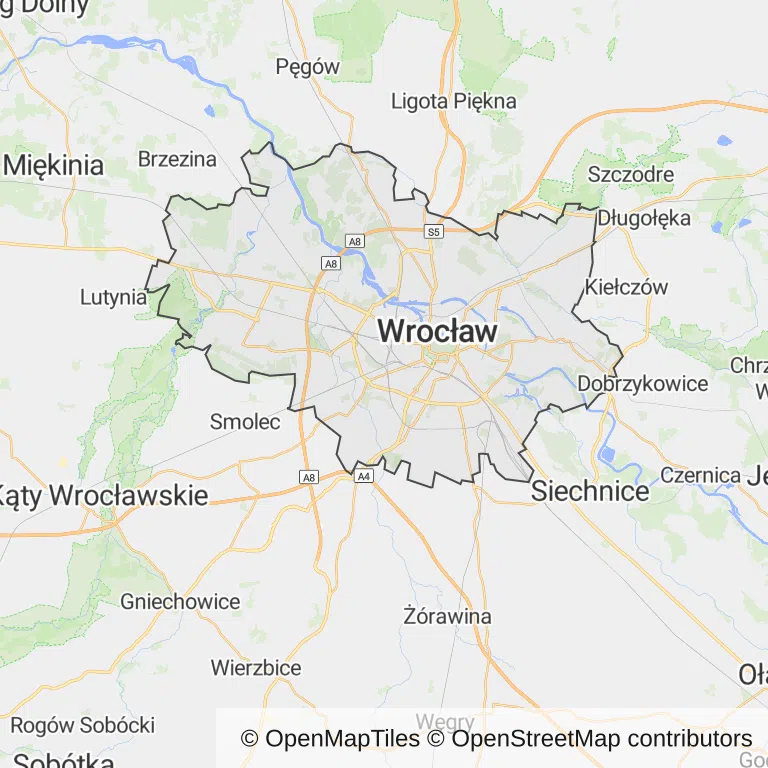 Mapa z zaznaczonym Wrocławiem