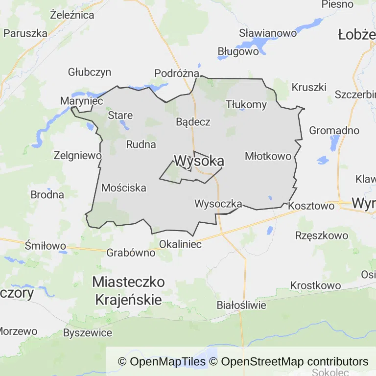 Mapa z zaznaczoną Wysokiej