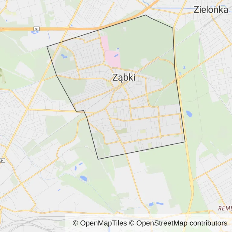 Mapa z zaznaczonym Ząbkami