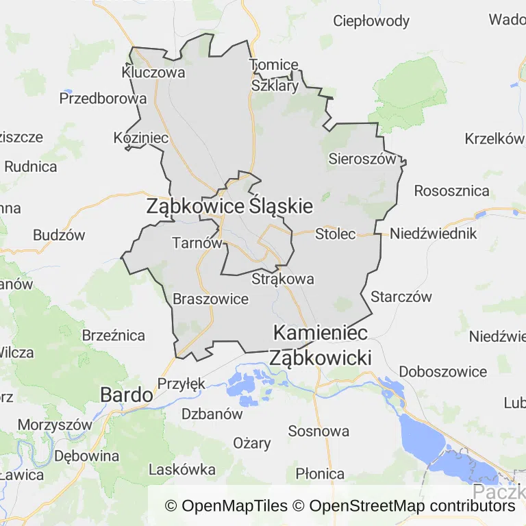 Mapa z zaznaczonym Ząbkowicach Śląskich