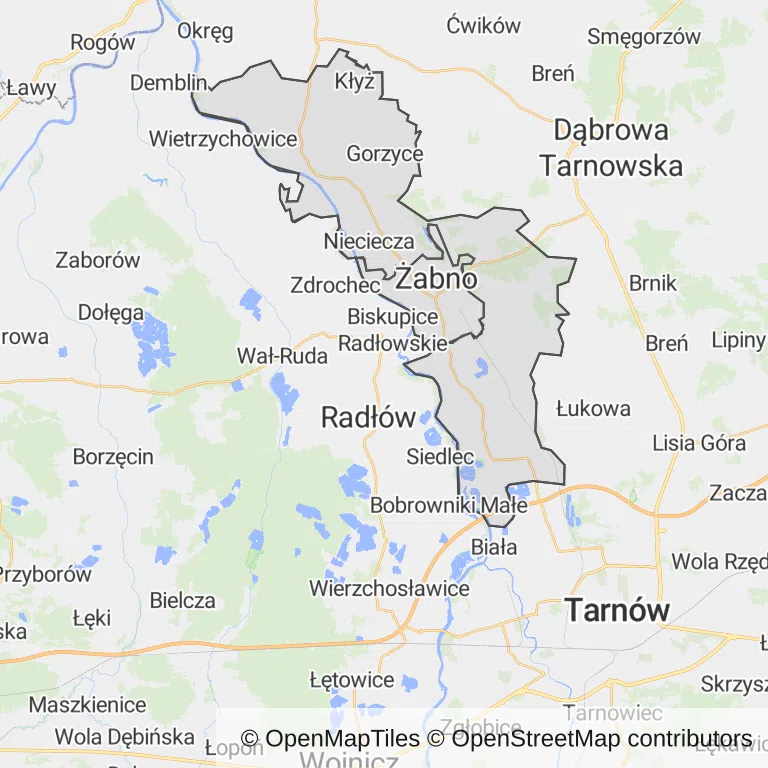 Mapa z zaznaczonym Żabnem