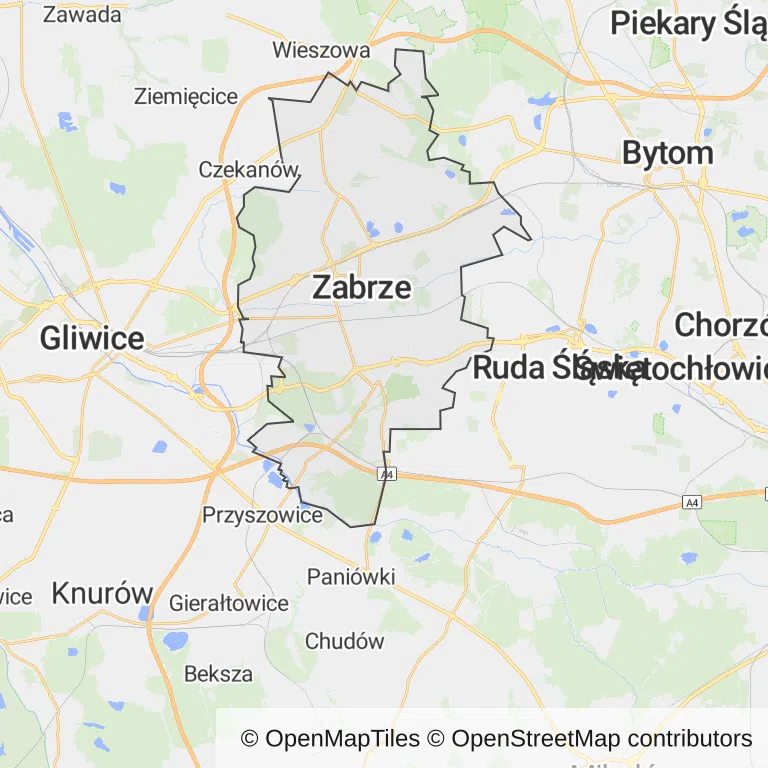 Mapa z zaznaczonym Zabrzem