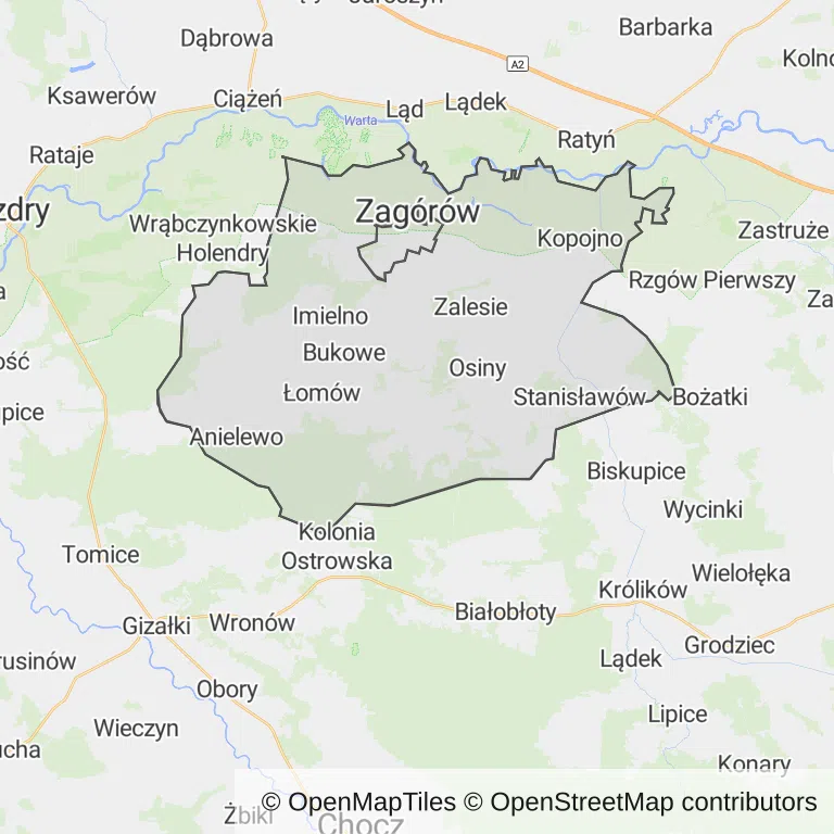 Mapa z zaznaczonym Zagórowem