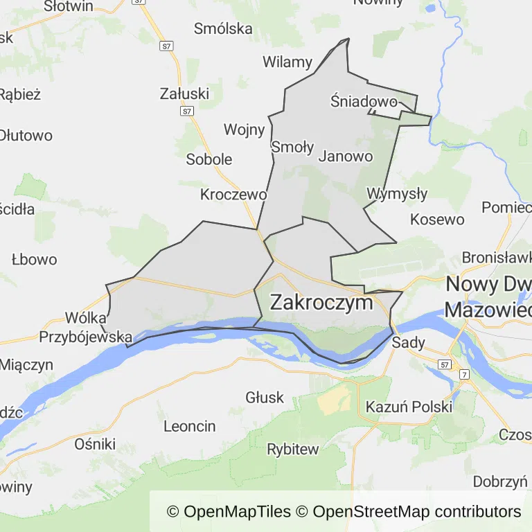 Mapa z zaznaczonym Zakroczymiu