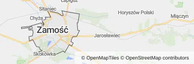 Mapa z zaznaczonym Zamościu