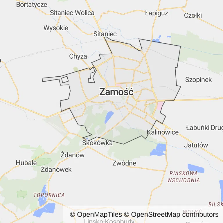 Mapa z zaznaczonym Zamościu