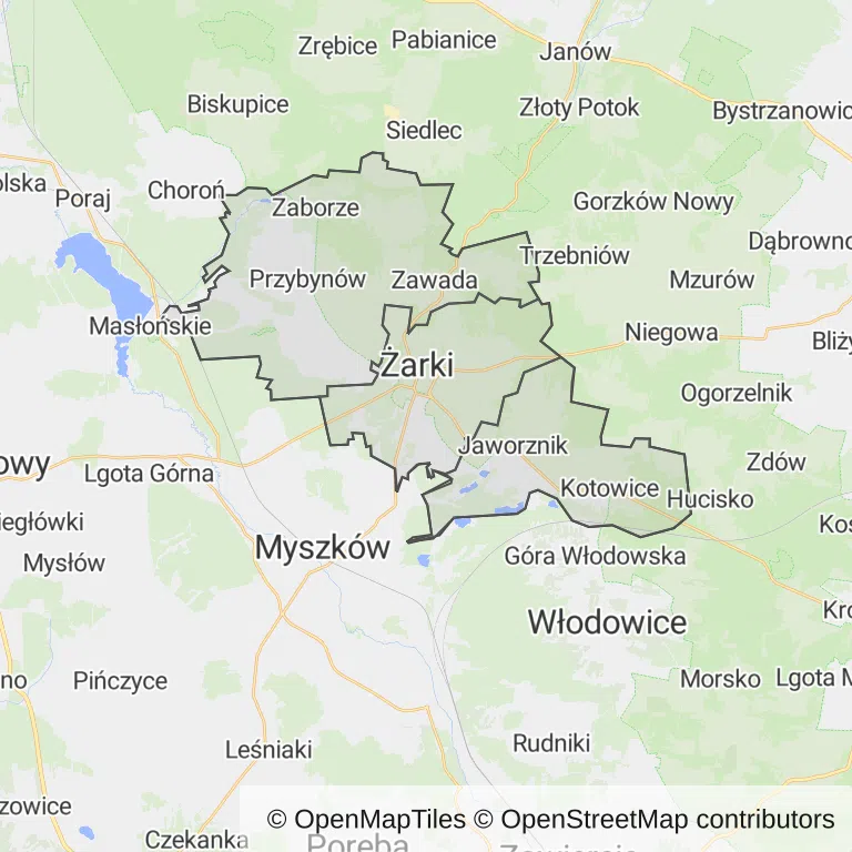 Mapa z zaznaczonym Żarkami