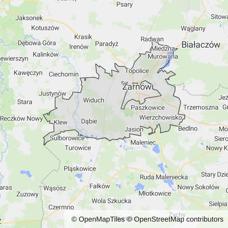Mapa z zaznaczonym Żarnowem