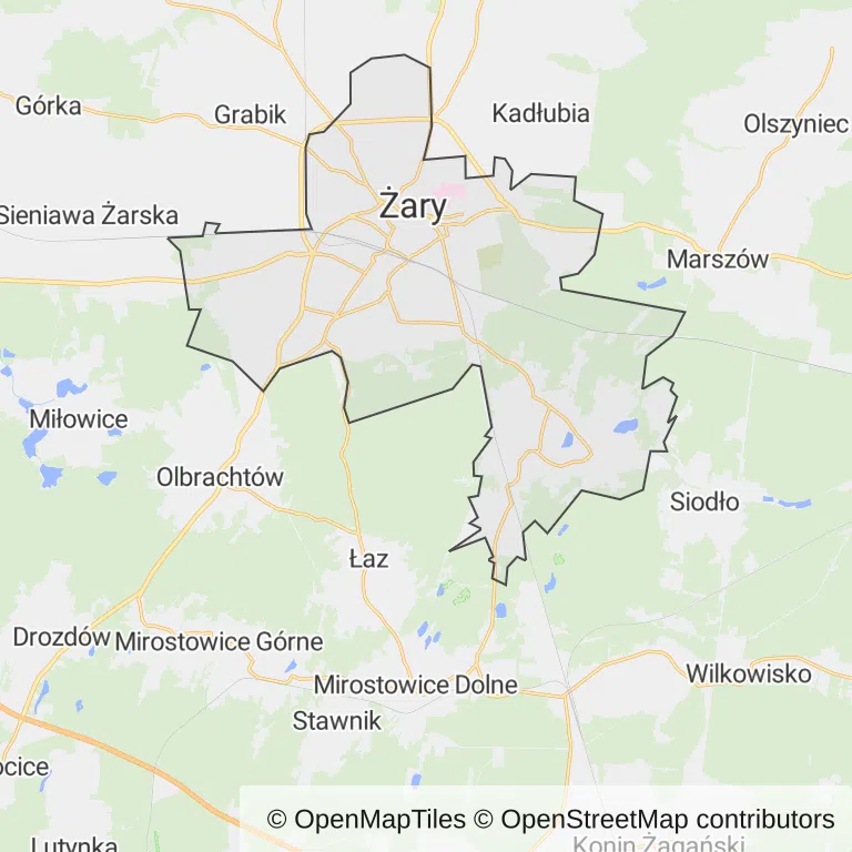 Mapa z zaznaczonym Żarami