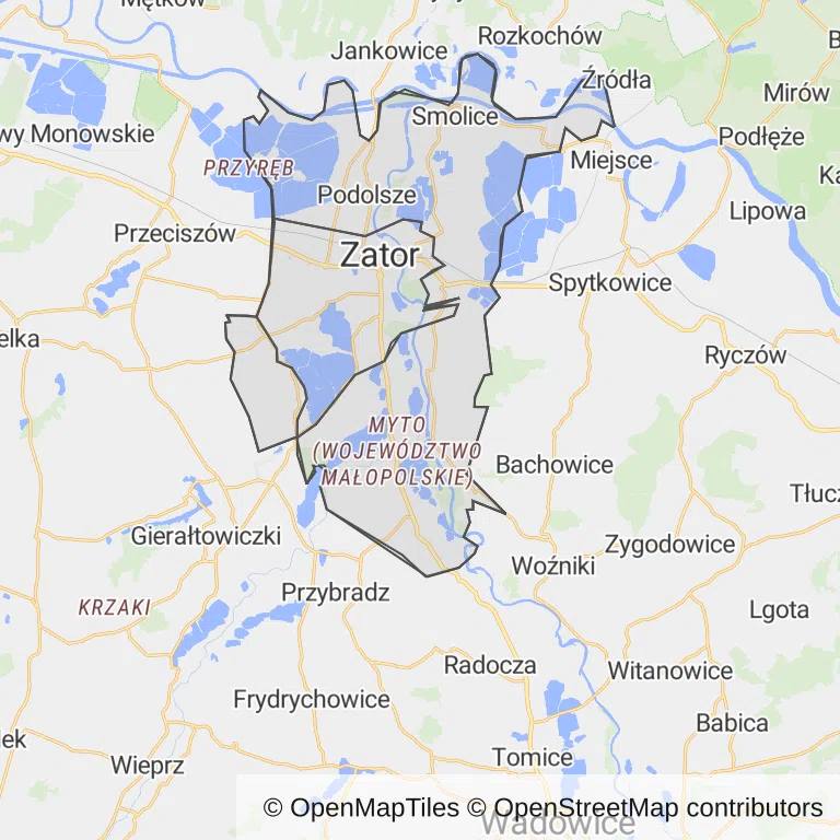 Mapa z zaznaczonym Zatorze