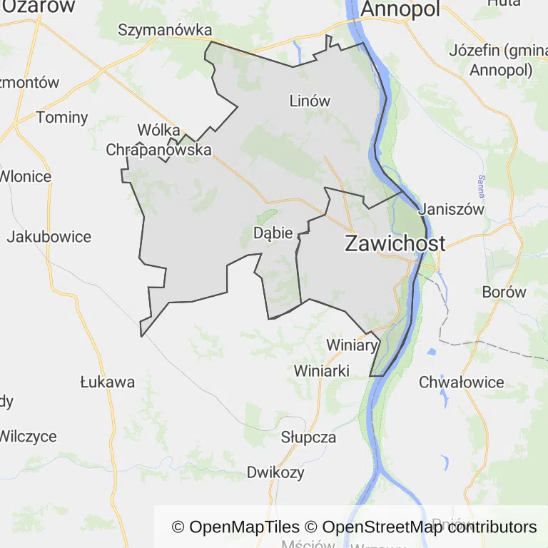Mapa z zaznaczonym Zawichoścem