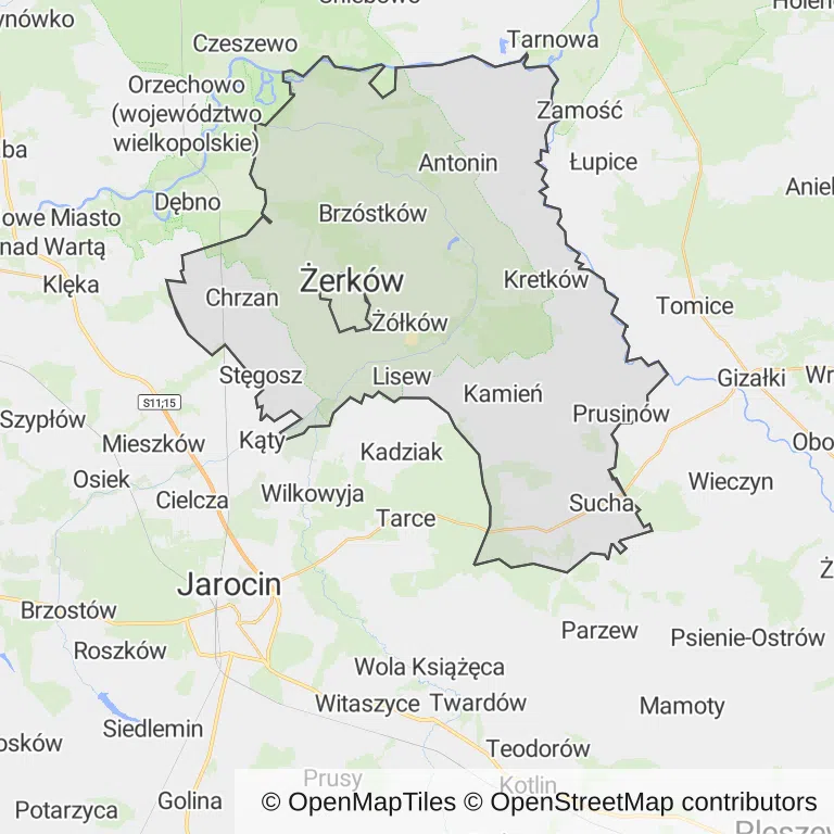 Mapa z zaznaczonym Żerkowem