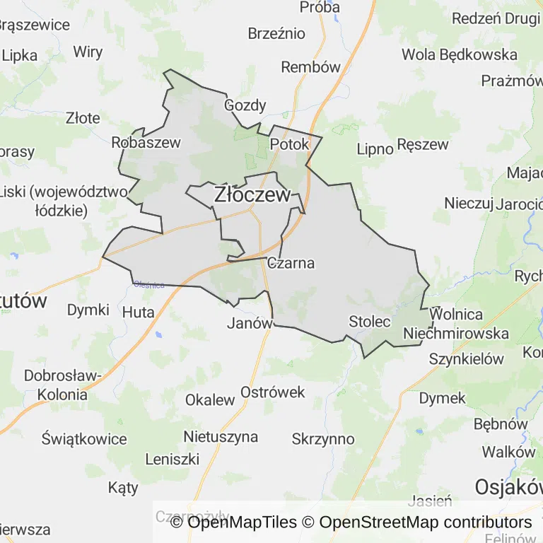 Mapa z zaznaczonym Złoczewem