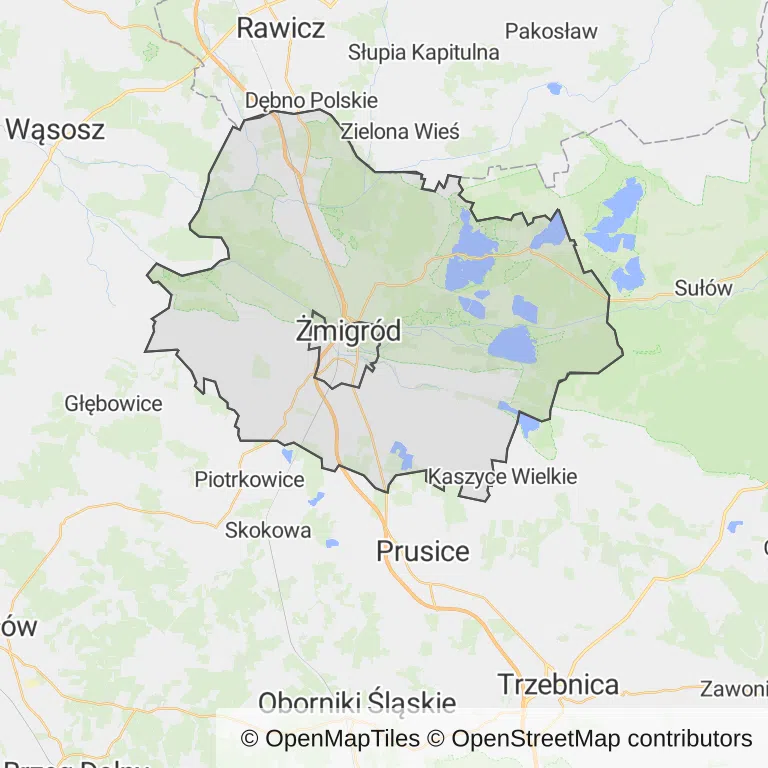 Mapa z zaznaczonym Żmigrodzem