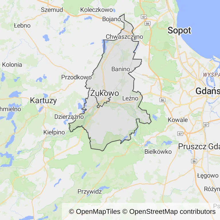 Mapa z zaznaczonym Żukowem