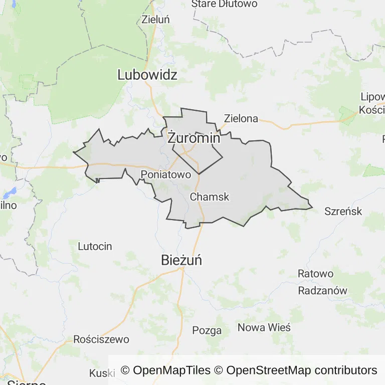 Mapa z zaznaczonym Żurominem